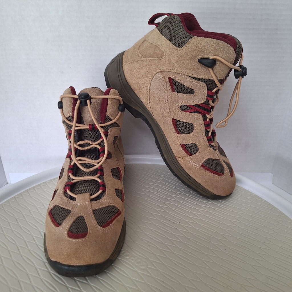 Lands' End Hiking Boots Tan With Gray And Maroon Trim >>>Est'd Sz 6